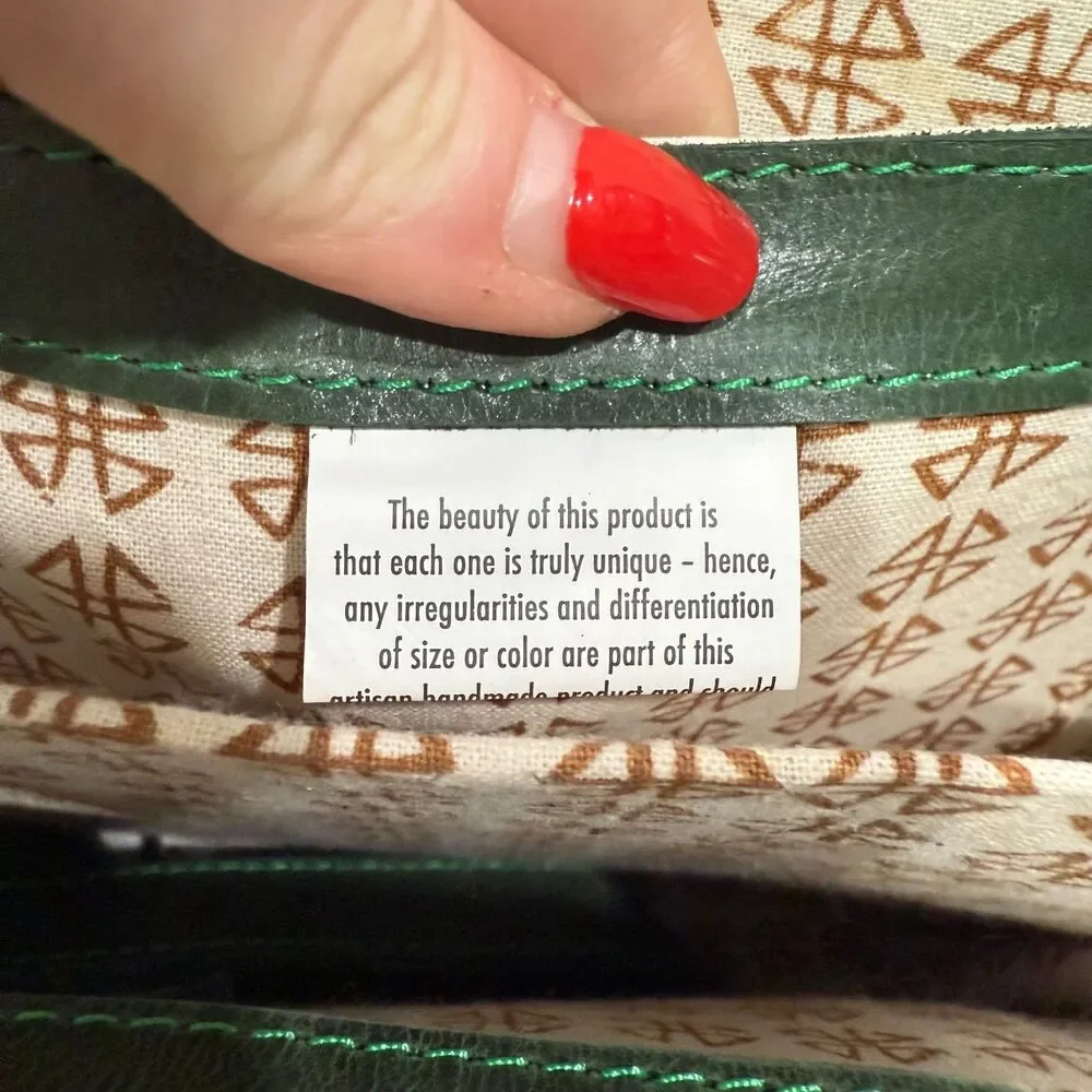 Zaaf Ethiopian Leather Briefcase/Bag With Crossbody Strap - Green